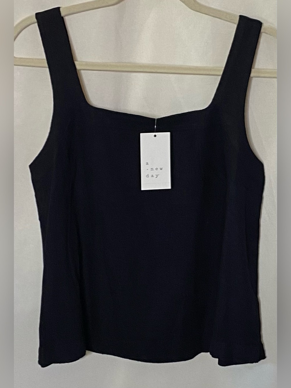 NWT A New Day Women's Black Square Neck Linen Blend Tank Top